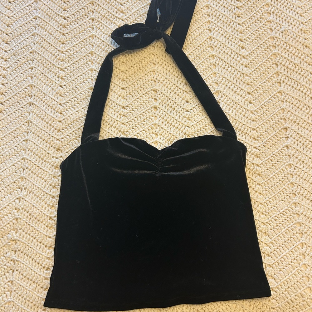 Garage Black Velvet Halter Top